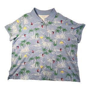 Lands End Men's Island Palms Print Polo Tee Shirt Size 3X Coastal Hawaiian Beach